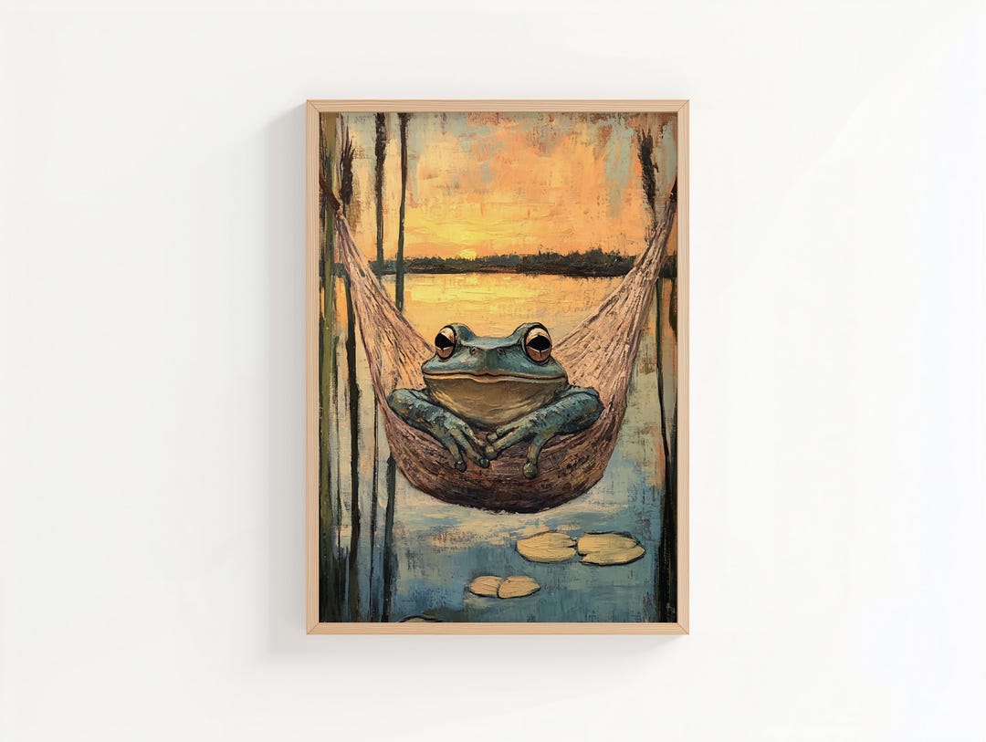 Rustic Frog Printable Cottagecore Frog in Hammock Art - Playful Rustic Nature Scene ...