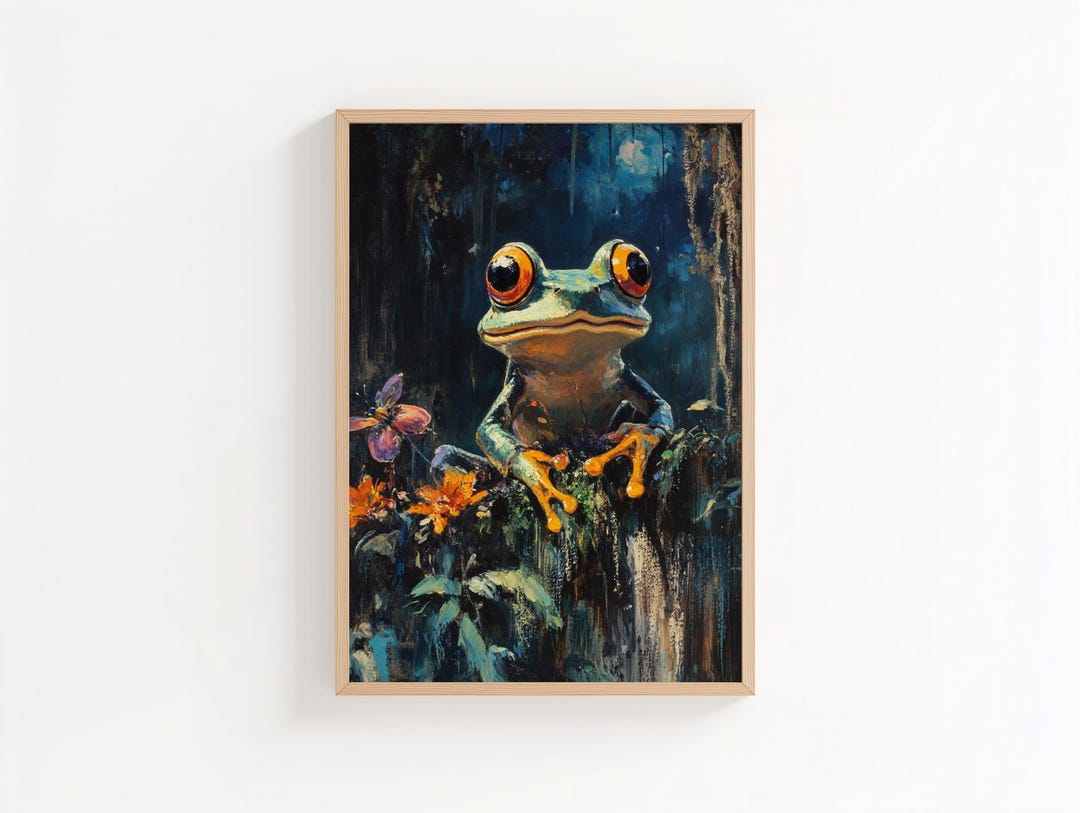 Rustic Frog Rustic Cottagecore Frog Art - Playful Printable Frog on Log With ...