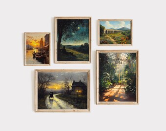 Antique Landscape Art Prints, Fall Botanical Decor (Digital Download)
