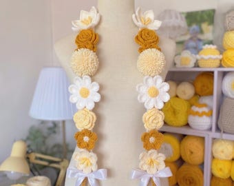 Handmade Floral Graduation Stole, Ribbon & Crochet Flower Lei, Custom Grad Sash, Senior Photo Prop, Unique Graduation Gift