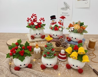 Handmade Crochet Christmas Plant Amigurumi | Cute Holiday Desk Decor | Poinsettia, Snowman, Christmas Tree | Kawaii Winter Gift
