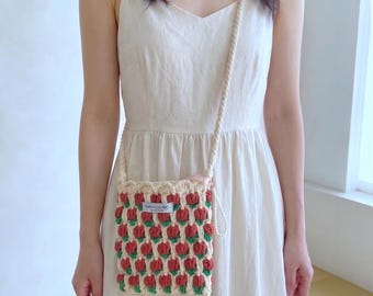 Handmade Small Square Crochet Flower Bag | Floral Purse with Charm bag | Cute Cottagecore Crossbody Bag | Y2K Aesthetic bag, Halloween bag