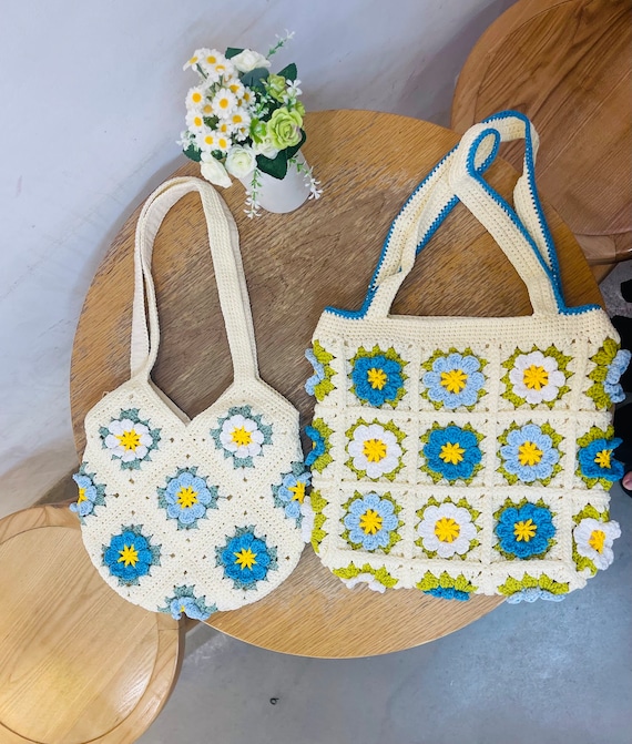 Floral Crochet Bag, Square Crochet Bag, Floral Design, Handmade Bag, Flower Pattern Bag,  Boho Chic, Easter gift, Mother day gift