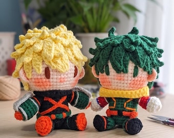 Handmade Anime Amigurumi Bakugo Plush Doll - Cute Chibi Crochet My Hero Deku Doll - Stuffed Anime Merchandise, Geeky Gift, Anime Lover Decor