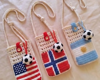 Crochet Country Flag Bag, Personalized Flag Tote Bag, Handmade Phone Pouch, National Flag Purse, Patriotic Gift, US Flag Bag, Norway Flag