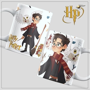 Mug Harry Potter Hogwarts, Harry with baguette and balai, Tasse café magique