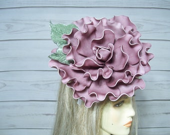 9" Mauve Abstract Flower Fascinator Kentucky Derby Hat, Wedding Flower Hat, Horse Racing, Tea Party, Alice in Wonderland Flower Hat