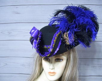 Cappello da pirata da donna, cappello da pirata a tricorno nero e viola, cappello da pirata di Halloween, cappello rinascimentale, cappello da pirata Gasparilla, circonferenza interna 22,5".