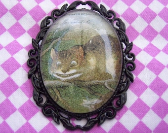 Cheshire Cat Pin Vintage Style Alice In Wonderland Cameo Brooch Pin Brooch Tea party Brooch Birthday Gift Baby Shower 3 COLOR Setting Choice