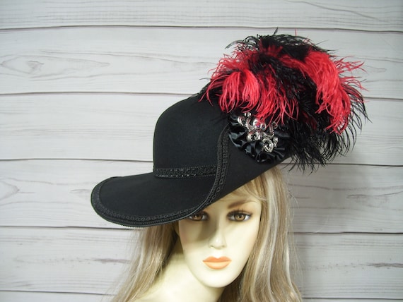 Ladies Cavalier Hat, Black Renaissance Hat, Pirate Hat, 17th