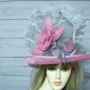 Ladies Pink Hat, Kentucky Derby Hat, Pink Easter Hat, Wedding Hat, Mother&#39;s Day Hat, Ladies Church Hat Belmont Hat