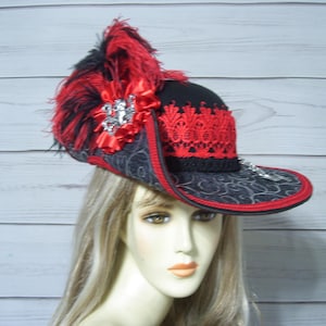 Black Cavalier Hat with Octopus and Mermaid, Womans Renaissance Tricorn Hat, 3 Musketeer Hat, Gasparilla Pirate Hat, 22&quot; inside circ.