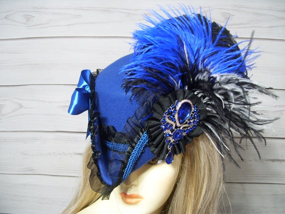 Royal Blue Vintage Hat with Plush Fabric and Ruffled Texture Haute Couture Royal Blue Designer Hat, Avant Garde Formal  main image 4