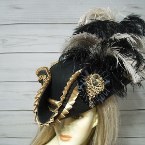 Ladies Fancy Black Pirate Hat, Halloween Pirate Hat