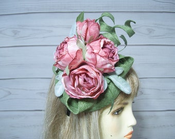 Green and Pink Fascinator, Kentucky Derby Fascinator Hat, Tea Party Hat, Wedding Headpiece, Ascot Hatinator, Belmont, USA