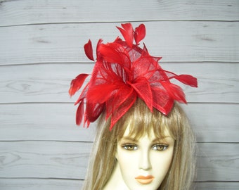 Red Fascinator, Kentucky Derby Hat, Wedding Fascinator, Mother's Day Fascinator, Garden Party Tea