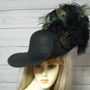 Ladies Cavalier Hat, Black Cavalier Hat, Renaissance Pirate Hat Puss N Boot Hat, 17th Century Black Hat 3 Musketeer Hat, 22.5&quot; inside