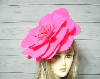 Bright Pink Rose Flower Fascinator Hat Kentucky Derby Rose Flower Hatinator, Wedding Pink Flower Fascinate, Mother's Day FELT Rose, USA