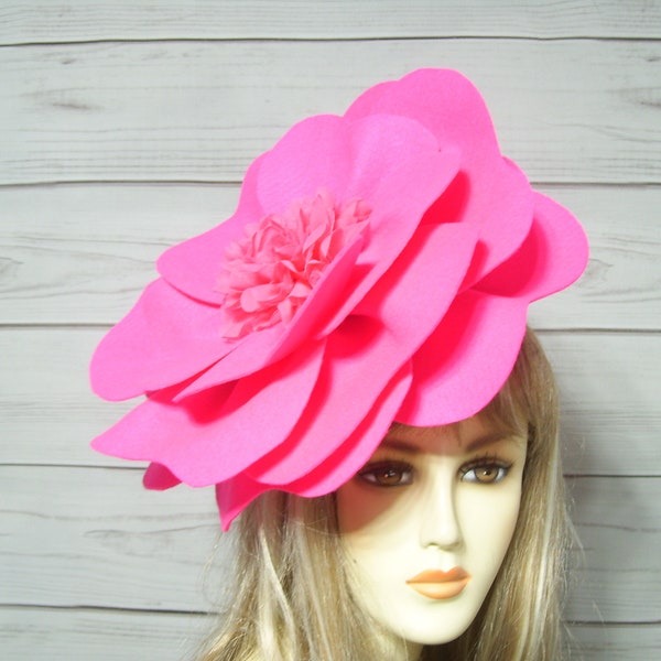 Bright Pink Rose Flower Fascinator Hat Kentucky Derby Rose Flower Hatinator, Wedding Pink Flower Fascinate, Mother's Day FELT Rose, USA