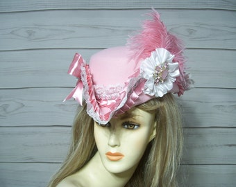 Pink Tricorn Hat, Pirate Hat, Gasparilla Hat, Renaissance Pirate Hat, Marie Antoinette Tricorn Hat 1800s Style Hat, Halloween hat