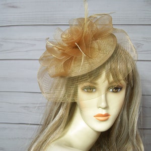 Tan Kentucky Derby Fascinator Hat, Wedding Fascinator, Easter Hat, Garden Party Tea, Other Colors Available
