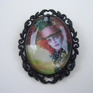 Alice in Wonderland Cameo Pin Brooch, Mad Hatter Cameo Pin, 3 COLOR Setting Choice