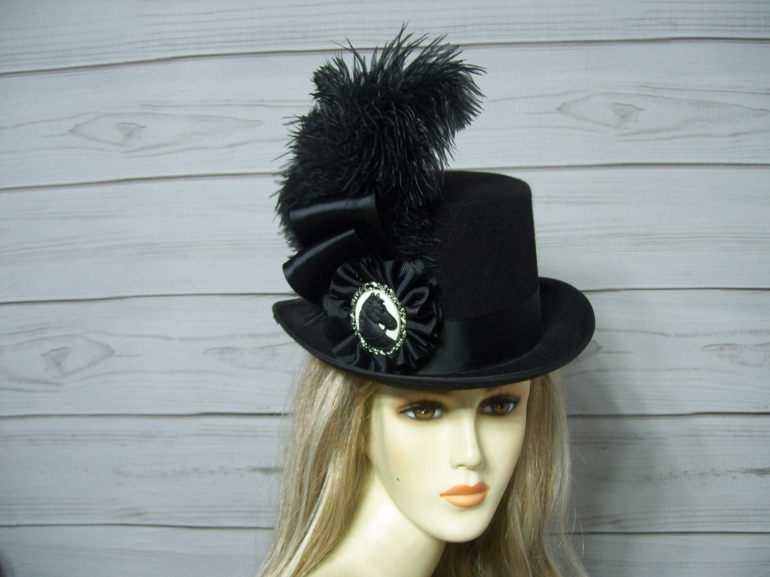 Black Top Hat, Horse Cameo, Equestrian Top Hat, Victorian Top Hat