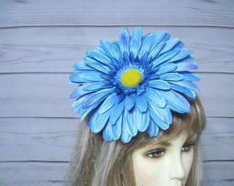 Blue Daisy Flower Fascinator, Kentucky Derby Flower Fascinator Hat, 8 Inch Daisy Flower, Easter Flower Hair Clip, Mother's Day Flower Clip