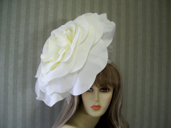 Wedding Rose Fascinator Tea Party 12/" White Rose Halloween Kentucky Derby