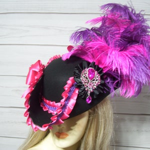 Black and Pink Pirate Hat Renaissance Pirate Hat Halloween Pirate Tricorn Hat Gasparilla Pirate Hat Steampunk Hat, Jack Sparrow Hat 22.5&quot;