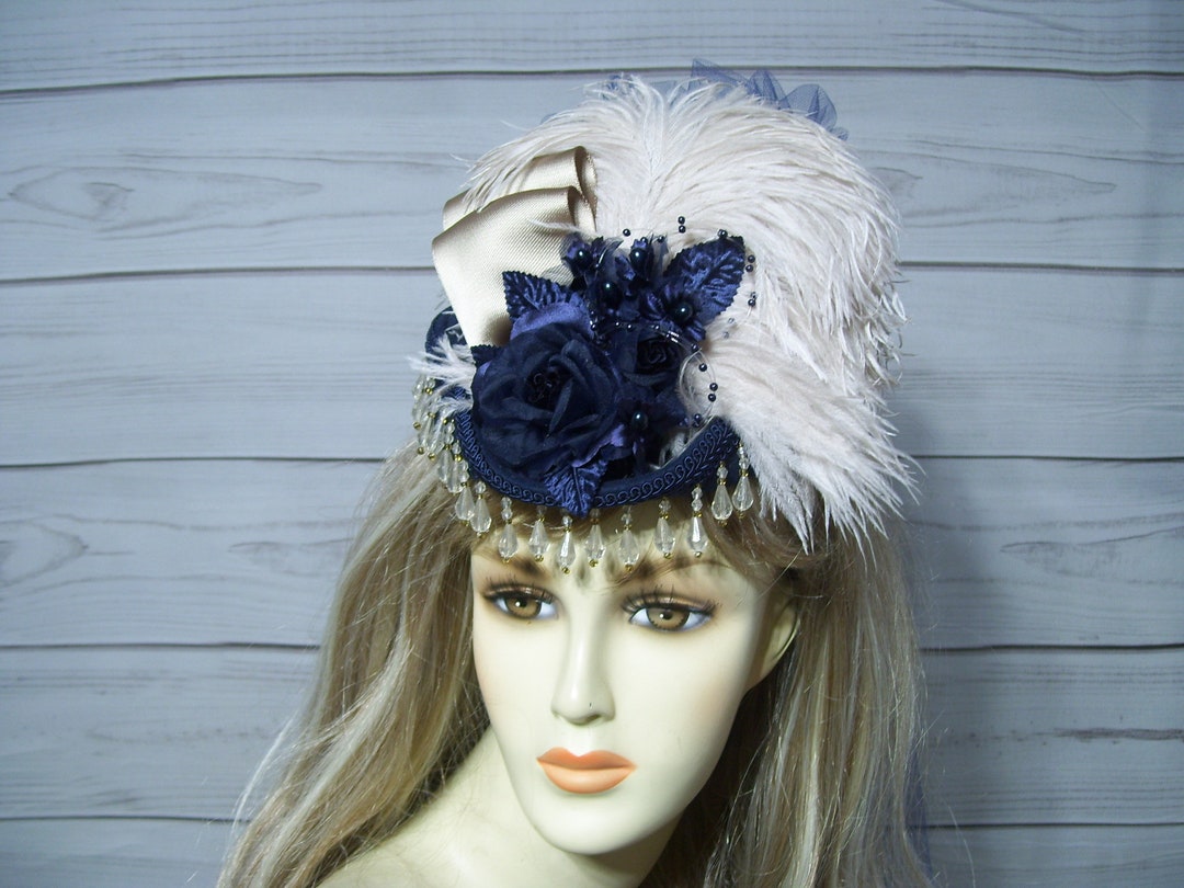 Mini Riding Hat Navy Victorian Mini Riding Hat, Equestrian Hat, 1800s