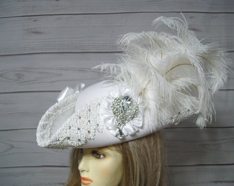 Pirate Hat White Wedding Pirate Hat White Tricorn Hat Renaissance Hat Gasparilla Pirate Hat, Halloween Pirate Hat 22.5" inside