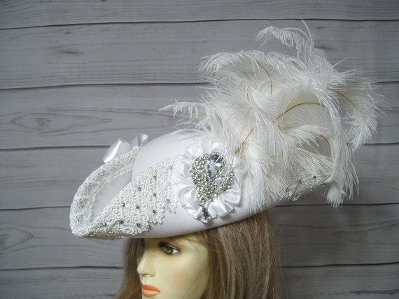 Exquisitely Stunning Couture Winter White Feathered Rhinestone Embellished Hat Beloved Millinery | Accessories | Exquisitely Stunning  main image 2
