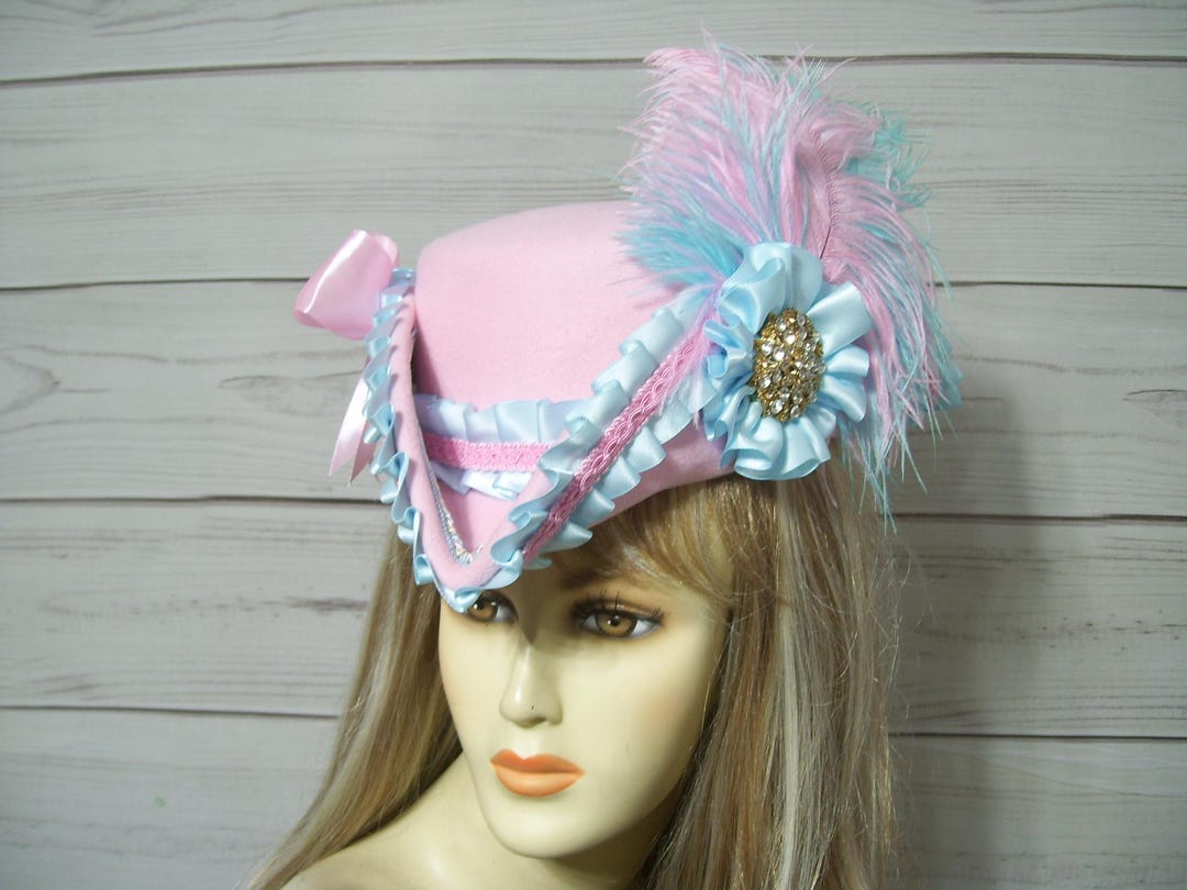 Ladies Tricorn, Pink and White Pirate Hat, Marie Antoinette Tricorn Hat ...