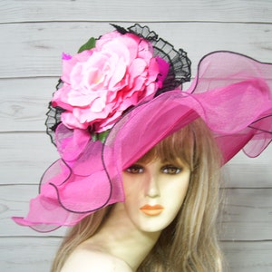 Ladies Pink and Black 2 for 1 Kentucky Derby Hat AND Fascinator, Easter Hat, Wedding Hat, Horse Racing Hat, See Video, USA Seller