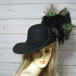 Black Cavalier Hat, Black Pirate Hat, Black Renaissance Hat, 17th Century Black Hat, 3 Musketeer Hat, Peacock Feathers