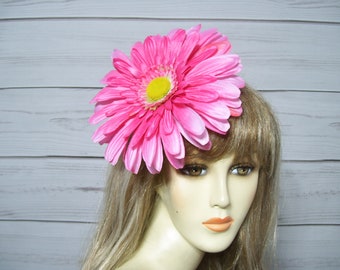 Rosa prästkrageblomma fascinator, Kentucky Derby blomma fascinator hatt, 20 cm prästkrageblomma, påsk prästkrage hårspänne, mors dag blomsterspänne