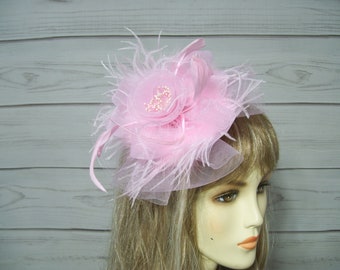 Ladies Light Pink Fascinator Headband, Kentucky Derby Hat Clip, Tea Party Hat, Ascot Hatinator Belmont, Church Hat, Preakness Hat