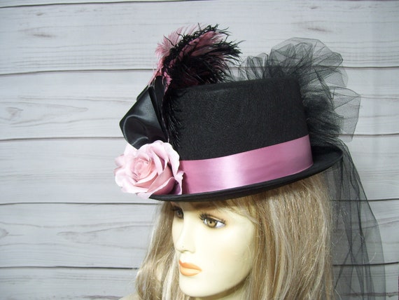 Ladies Black Victorian Touring Hat w/Black Roses Creative Costuming Theater and Halloween Costume Rental and  main image 3