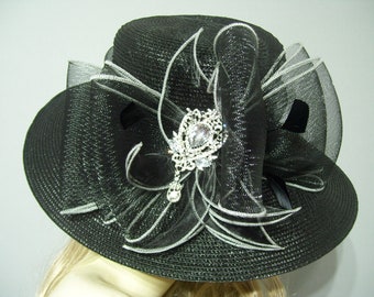 Chapeau noir pour femme Kentucky Derby, chapeau noir, mariage, église, chapeau de fête des mères