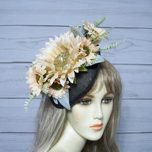 Kentucky Derby Sunflower Fascinator Hat, Wedding Sunflower Fascinator Hat, Bridal Sunflower Hat Fascinator, Victorian Floral Fascinator Hat