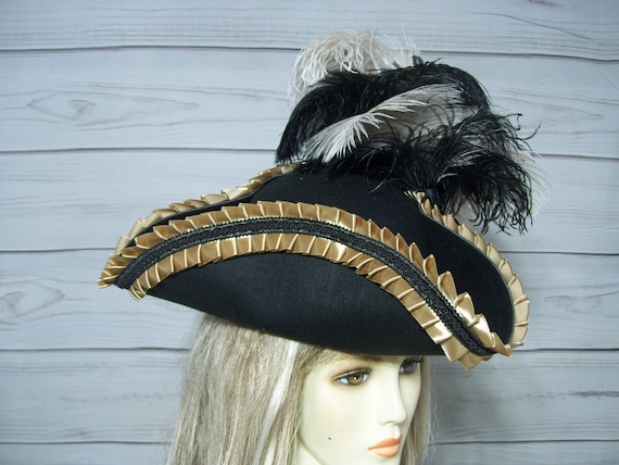 Womans Black Pirate Hat, Gasparilla Pirate Hat, Renaissance