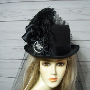 Stevie Nicks geïnspireerde zwarte cilinderhoed, Kentucky Derby cilinderhoed, steampunk cilinderhoed, Victoriaanse cilinderhoed, Halloween cilinderhoed bruiloft cilinderhoed