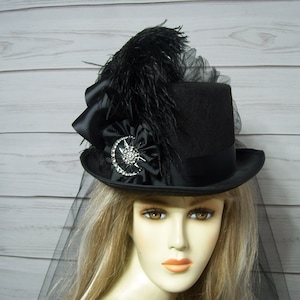 Stevie Nicks Inspired Black Top Hat, Kentucky Derby Top Hat, Steampunk Top Hat, Victorian Top Hat, Halloween Top Hat Wedding Top Hat