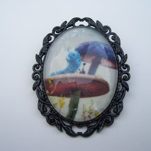 Alice in Wonderland Cameo Pin, Caterpillar Cameo Pin, Teatime Pin, 3 COLOR Setting Choice