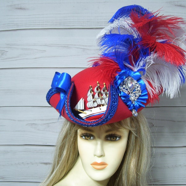 Pirate Hat, 4th Of July Pirate Hat, Bicentennial Pirate Hat, Halloween Pirate Hat, Renaissance Hat, Gasparilla Pirate Hat, Tricorn Hat