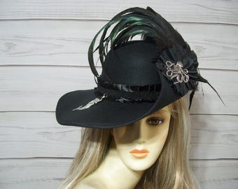 Black Cavalier Hat with Feathers, Pirate Hat, Renaissance Hat, Gasparilla