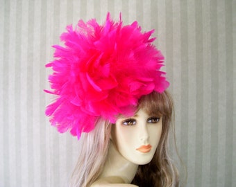 Bright Pink Feather Fascinator Hat, Kentucky Derby Feather Fascinator Hat Wedding Fascinator Easter Hat, Bridal Fascinator, Horse Racing