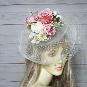 Ivory Fascinator Roses Hat Kentucky Derby Hat, Easter Hat, Tea Party Hat, Ascot Hat, Belmont, Preakness Hat, USA