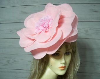 Pink Rose Flower Fascinator Hat, Kentucky Derby Felt Flower Fascinator, Wedding Rose Hat, Mother's Day Fascinator